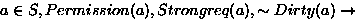 $a \in S, Permission(a), Strongreq(a), \sim Dirty(a)
 \rightarrow$