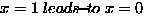 $x = 1 \ensuremath{ \; leads\!{\small -}\!to\;}x = 0$