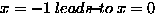 $x = -1 \ensuremath{ \; leads\!{\small -}\!to\;}x = 0$