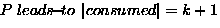 $P \ensuremath{ \; leads\!{\small -}\!to\;}\left\vert consumed \right\vert = k+1$
