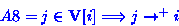 \begin{displaymath}
A8 = j \in \ensuremath{ {\mathbf V} } [i] \Longrightarrow j \ensuremath{ \ensuremath{\rightarrow} ^{+}} i\end{displaymath}