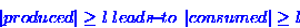 \begin{displaymath}
\left\vert produced \right\vert \geq l \ensuremath{ \; leads\!{\small -}\!to\;}\left\vert consumed \right\vert \geq l\end{displaymath}